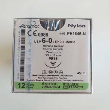 Sutura Atramat Nylon 6-0 Aguja 3/8 reverso 45cm Premium