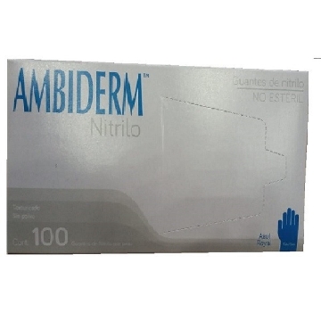 Guantes de Nitrilo Ambiderm Royal Azul Mediano Caja con 100 piezas