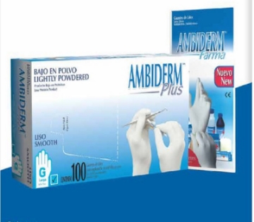 Guante de Latex Plus  No Esteril Ambiderm para Exploracion Blanco Mediano caja c/100 pi