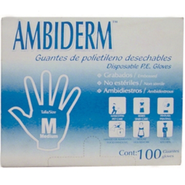 Guante de polietileno no esteril ambiderm mediano caja c 100 pz